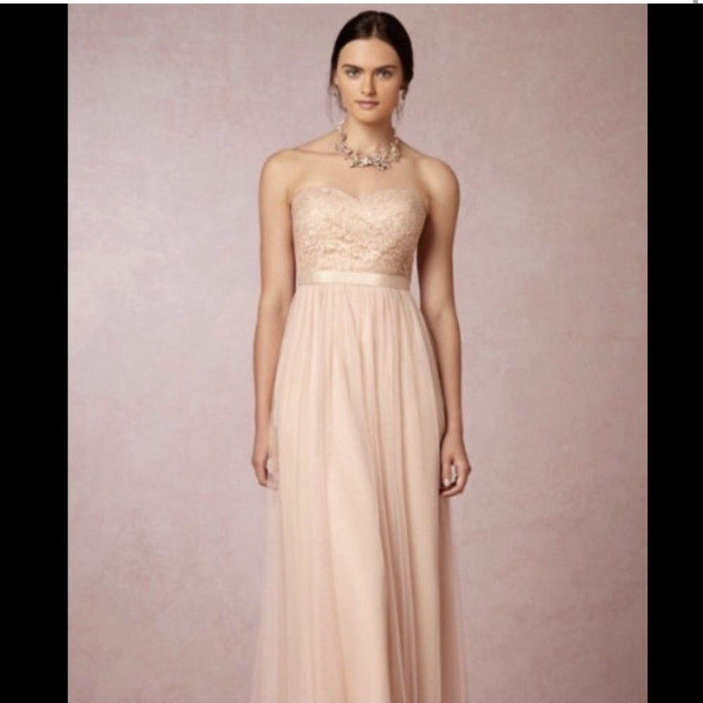 JENNY YOO Tulle Strapless Maxi Dress Floral Lace Gold Flecked Sweetheart (7035)
